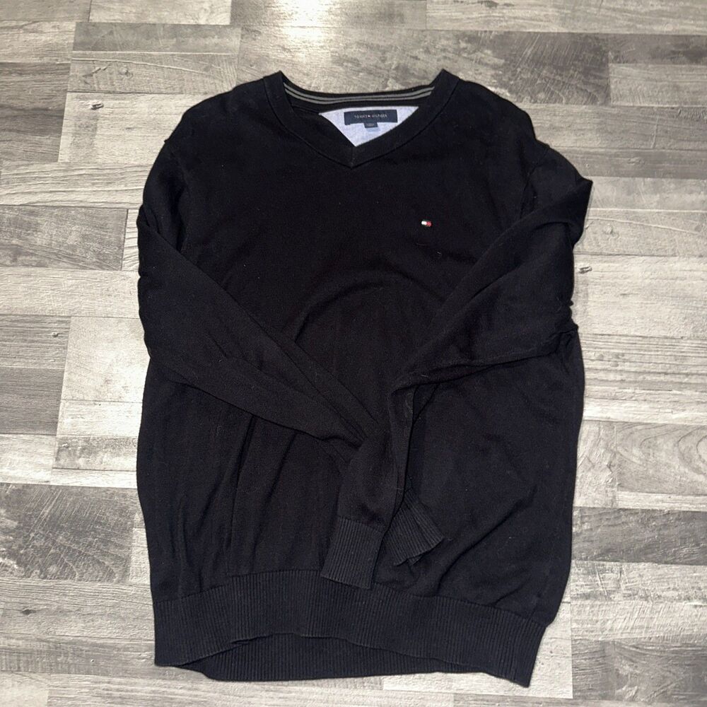 Tommy Hilfiger Men's V-Neck Preppy Black Sweater Size XL